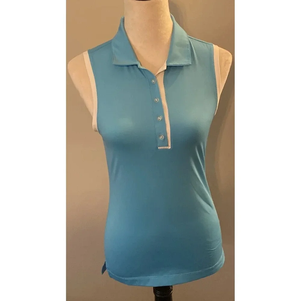 Nike Dri Fit Wmn's XS Sleeveless Golf Shirt, Lt blue/white trim Active wear